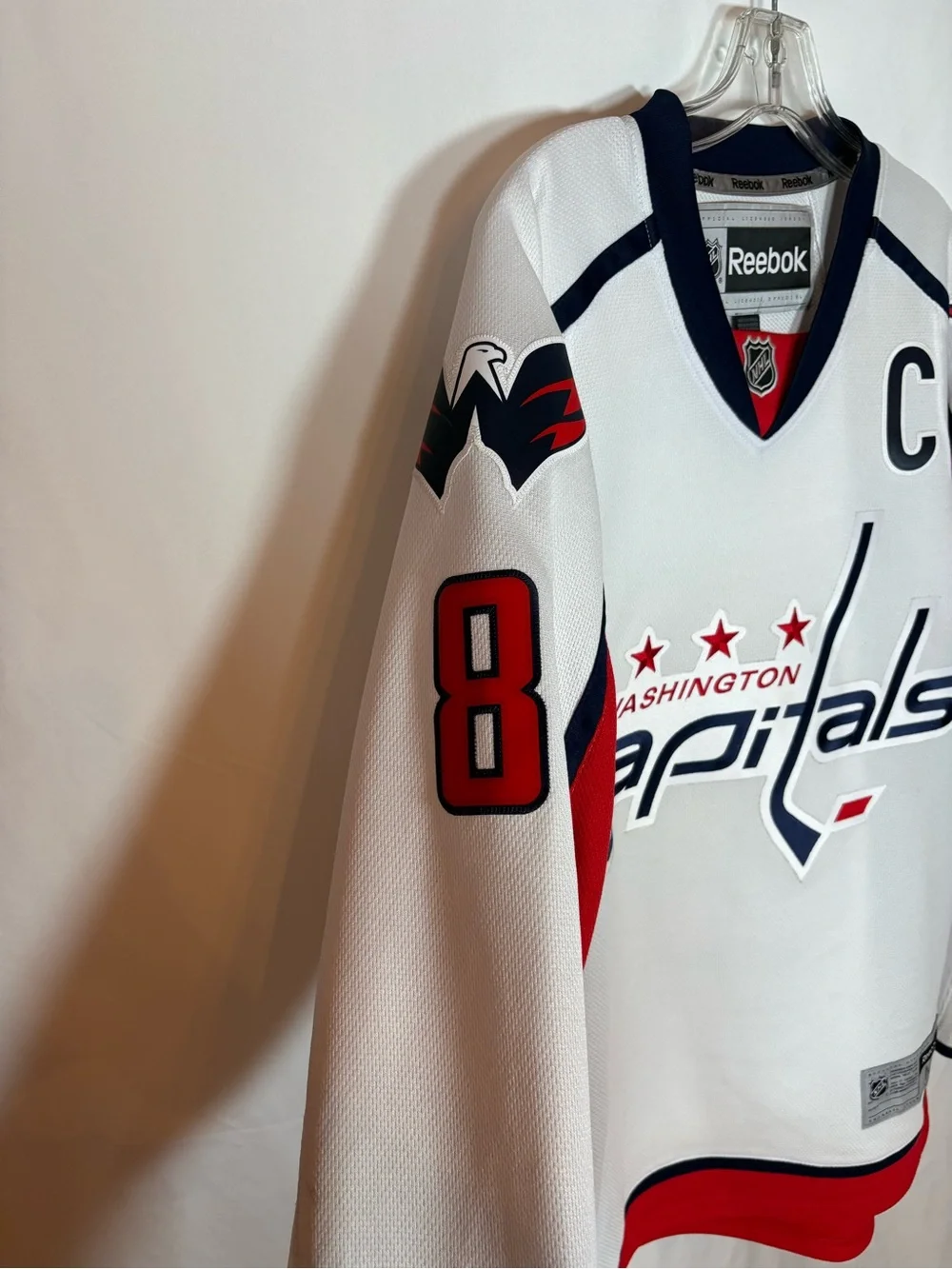 Reebok Washington Capitals #8 Ovechkin White Away Hockey Jersey Size Medium